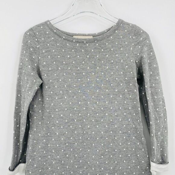 LOFT Size XXSP Gray & White Polka Dot Long Sleeve Layered Thin Knit Sweater Top - Picture 2 of 7